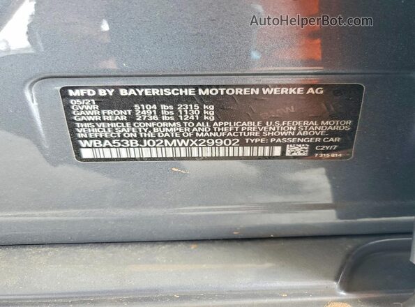 WBA53BJ02MWX29902 2021 BMW 5 SERIES Gray Widok komory silnika