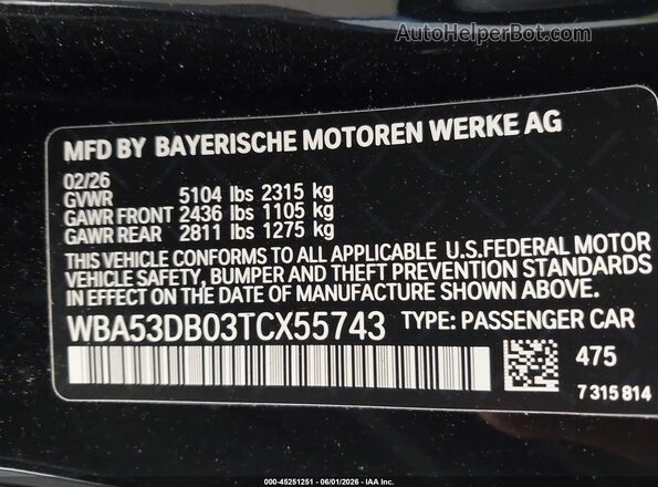 WBA53DB03TCX55743 2026 BMW 4 SERIES Black Շարժիչի բաժամունքի տեսք