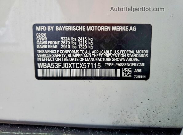 WBA53FJ0XTCX57115 2026 BMW 5 SERIES White Vista del compartimento del motor