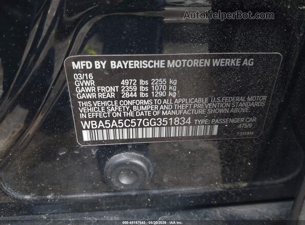WBA5A5C57GG351834 2016 BMW 5 SERIES Black Vista del compartimento del motor