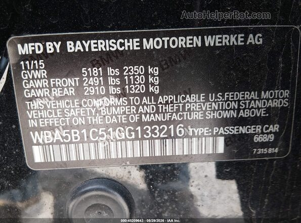 WBA5B1C51GG133216 2016 BMW 5 SERIES Black Vista del compartimento del motor