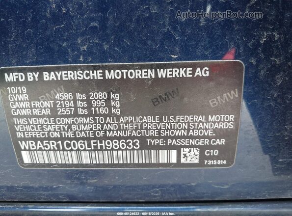 WBA5R1C06LFH98633 2020 BMW 3 SERIES Dark Blue Widok komory silnika