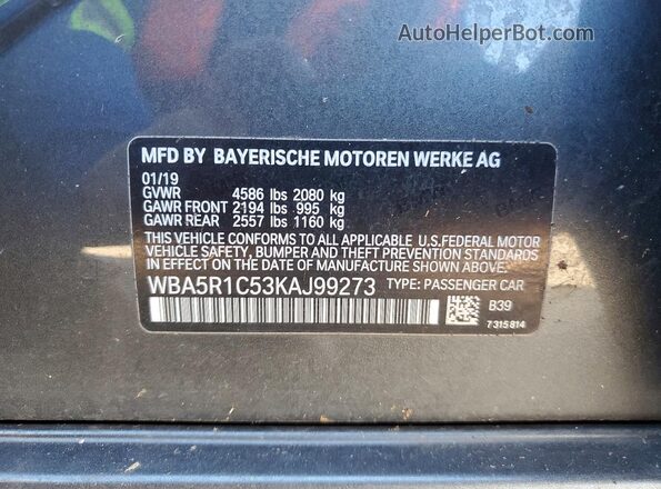 WBA5R1C53KAJ99273 2019 BMW 3 SERIES Gray ძრავის განყოფილების ხედი
