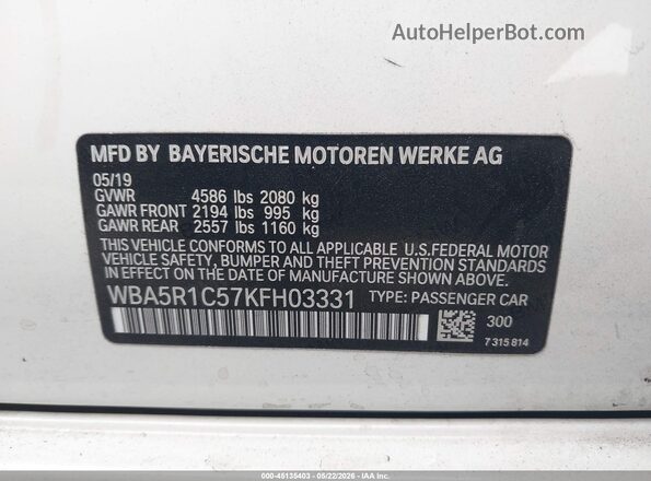 WBA5R1C57KFH03331 2019 BMW 7 SERIES Белый Вид подкапотного пространства