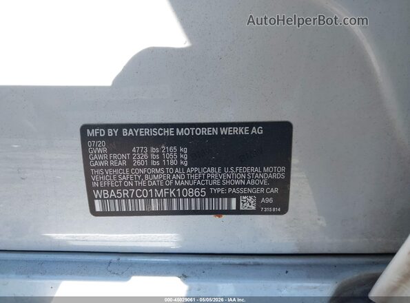 WBA5R7C01MFK10865 2021 BMW 3 SERIES White Engine compartment view