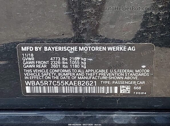 WBA5R7C55KAE82621 2019 BMW 3 SERIES Black Շարժիչի բաժամունքի տեսք