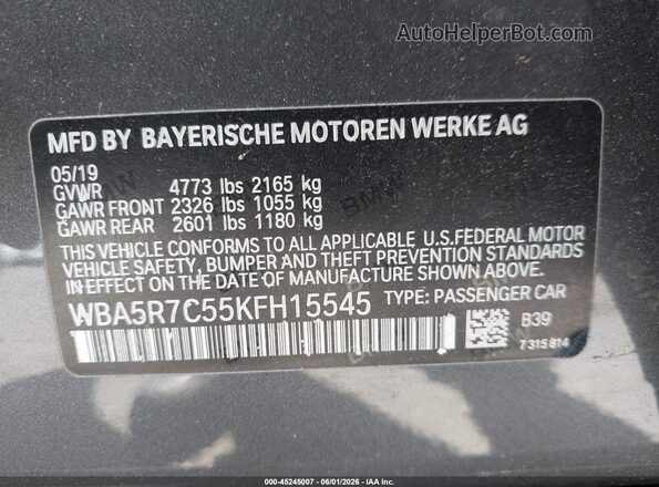 WBA5R7C55KFH15545 2019 BMW 7 SERIES Gray ძრავის განყოფილების ხედი