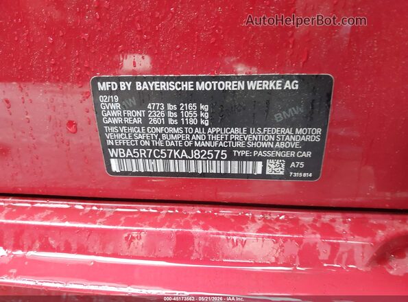 WBA5R7C57KAJ82575 2019 BMW 7 SERIES Red Engine compartment view