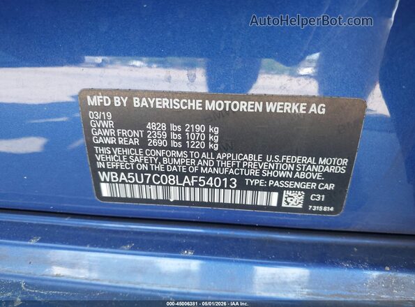 WBA5U7C08LAF54013 2020 BMW M3 Blue 
