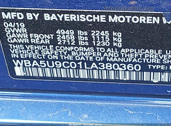 WBA5U9C01LA380360 2020 BMW M3 Blue Շարժիչի բաժամունքի տեսք