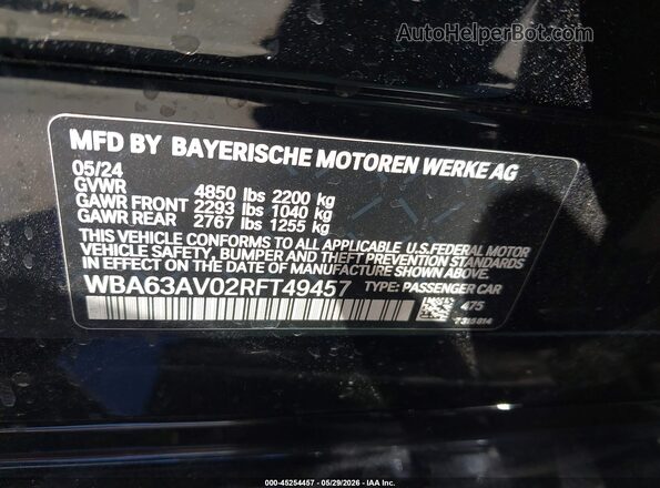 WBA63AV02RFT49457 2024 BMW 4 SERIES Black Вид підкапотного простору