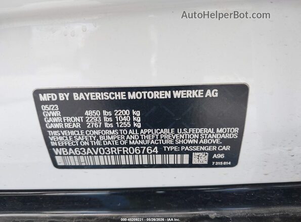 WBA63AV03RFR06764 2024 BMW 4 SERIES White Շարժիչի բաժամունքի տեսք