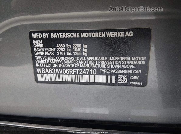 WBA63AV06RFT24710 2024 BMW 4 SERIES Gray Engine compartment view