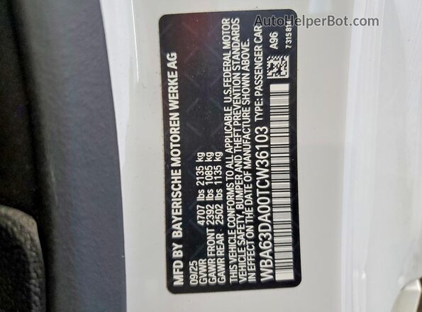 WBA63DA00TCW36103 2026 BMW 4 SERIES White ძრავის განყოფილების ხედი