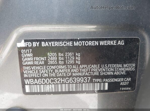 WBA6D0C32HG639937 2017 BMW 7 SERIES Gray Շարժիչի բաժամունքի տեսք