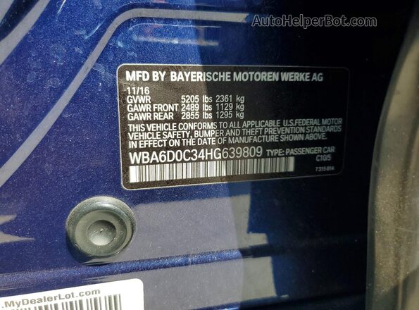 WBA6D0C34HG639809 2017 BMW 6 SERIES Синий Вид подкапотного пространства