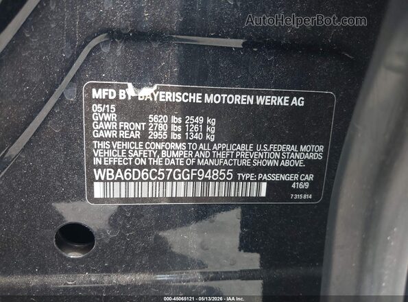 WBA6D6C57GGF94855 2016 BMW 6 SERIES Dark Blue Вид подкапотного пространства
