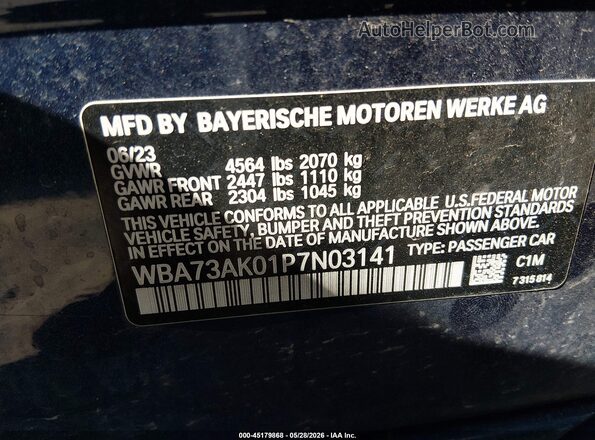 WBA73AK01P7N03141 2023 BMW 2 SERIES Blue Vista del compartimento del motor