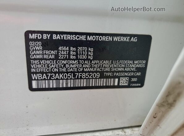 WBA73AK05L7F85209 2020 BMW 7 SERIES White Вид підкапотного простору