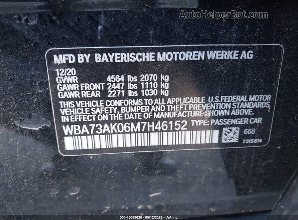 WBA73AK06M7H46152 2021 BMW 7 SERIES Black ძრავის განყოფილების ხედი