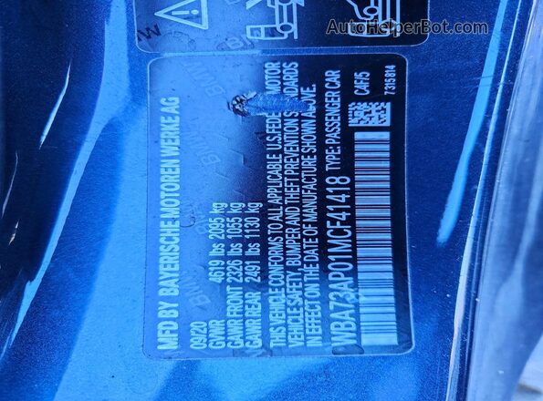 WBA73AP01MCF41418 2021 BMW 4 SERIES Blue Вид наклейки з VIN-кодом