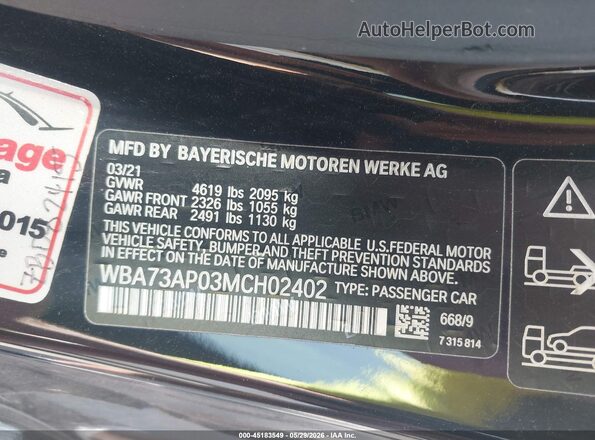 WBA73AP03MCH02402 2021 BMW 4 SERIES Черный Вид подкапотного пространства