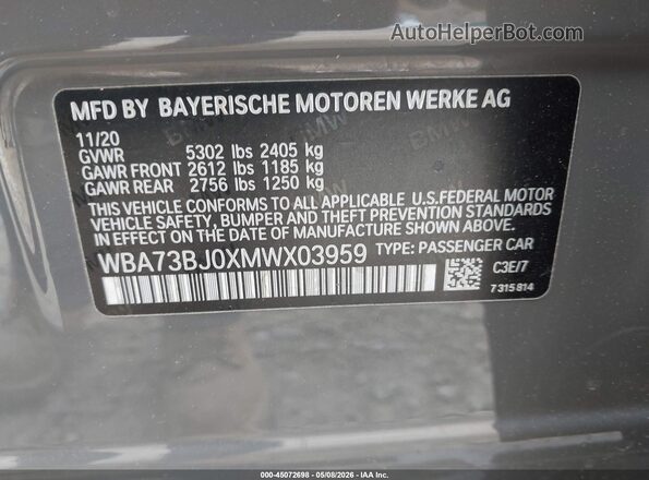 WBA73BJ0XMWX03959 2021 BMW 7 SERIES Gray Շարժիչի բաժամունքի տեսք