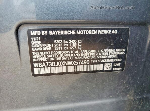 WBA73BJ0XNWX57490 2022 BMW 5 SERIES Gray Շարժիչի բաժամունքի տեսք