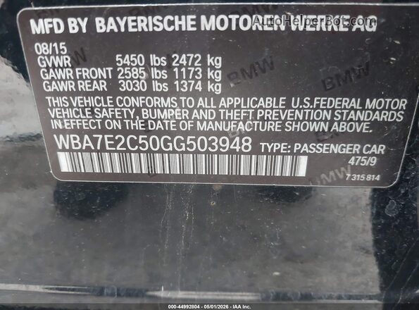 WBA7E2C50GG503948 2016 BMW 7 SERIES Black Widok komory silnika