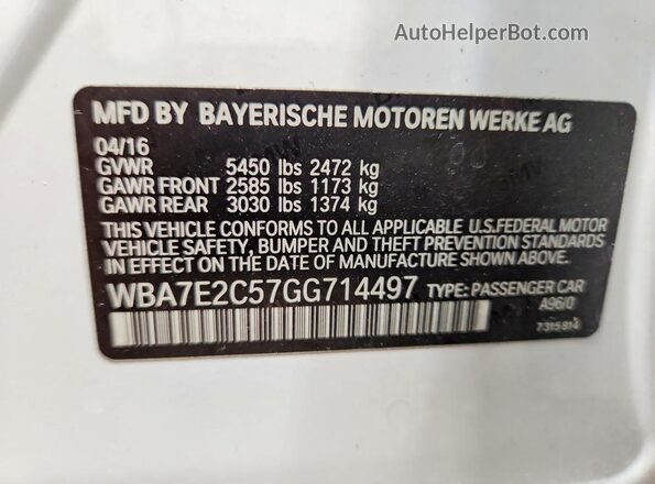 WBA7E2C57GG714497 2016 BMW 7 SERIES White Շարժիչի բաժամունքի տեսք