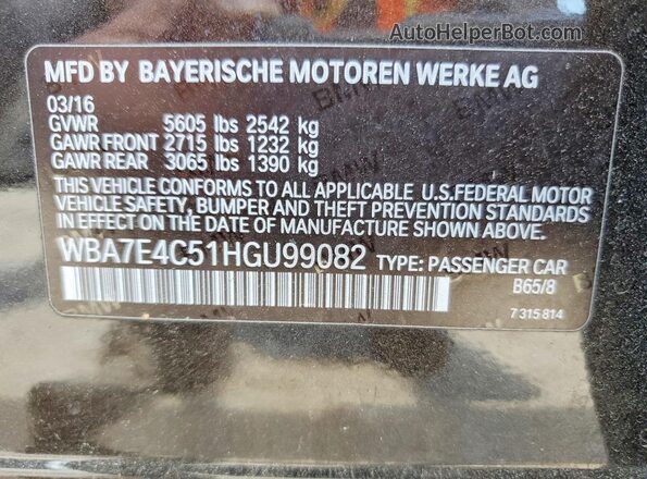 WBA7E4C51HGU99082 2017 BMW 7 SERIES Black Vista del compartimento del motor