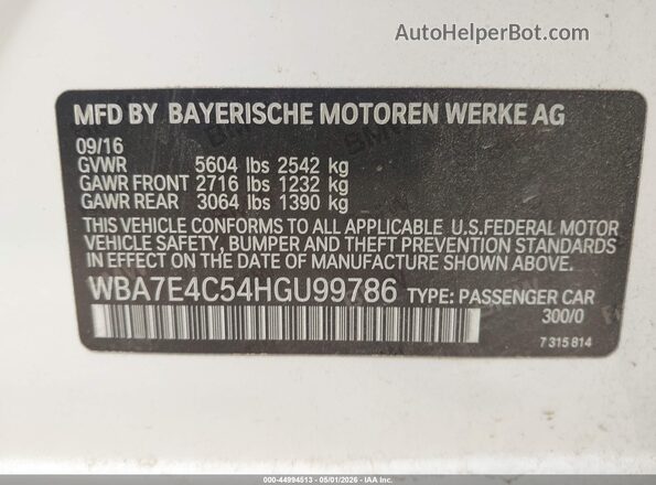 WBA7E4C54HGU99786 2017 BMW 7 SERIES White Вид підкапотного простору