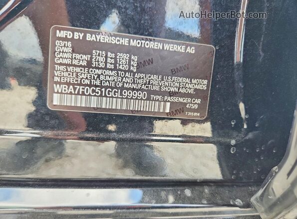 WBA7F0C51GGL99990 2016 BMW 7 SERIES Черный Вид подкапотного пространства