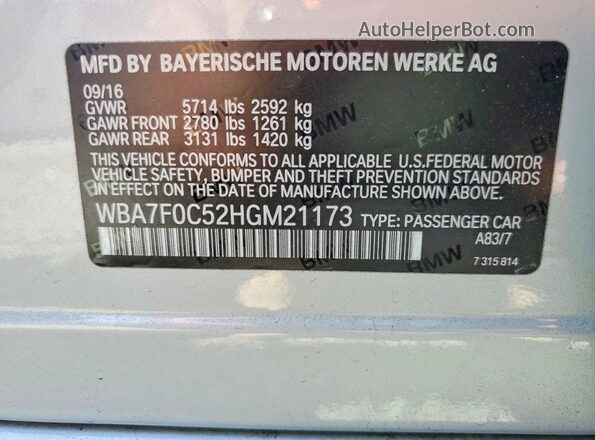 WBA7F0C52HGM21173 2017 BMW 7 SERIES Silver Widok naklejki z numerem VIN