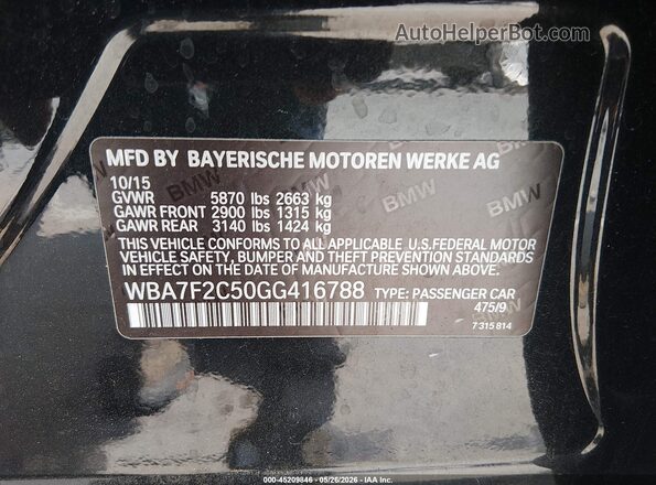 WBA7F2C50GG416788 2016 BMW 7 SERIES Black ძრავის განყოფილების ხედი