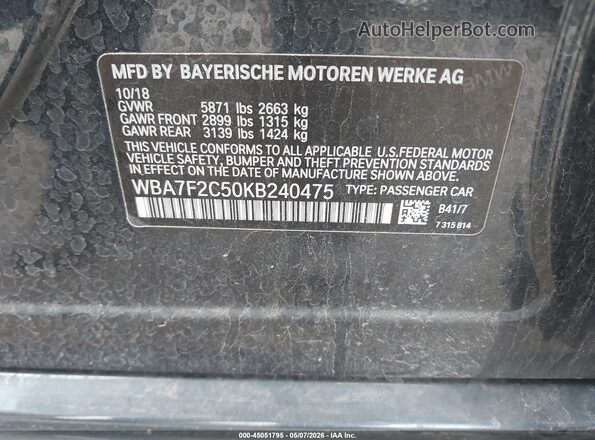 WBA7F2C50KB240475 2019 BMW 7 SERIES Gray 