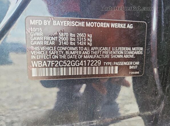 WBA7F2C52GG417229 2016 BMW 7 SERIES Charcoal Vista del compartimento del motor