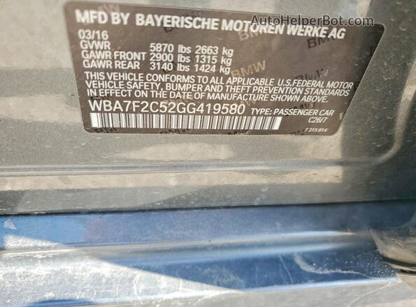 WBA7F2C52GG419580 2016 BMW 7 SERIES Gray Engine compartment view