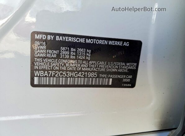 WBA7F2C53HG421985 2017 BMW 7 SERIES White Vista del compartimento del motor
