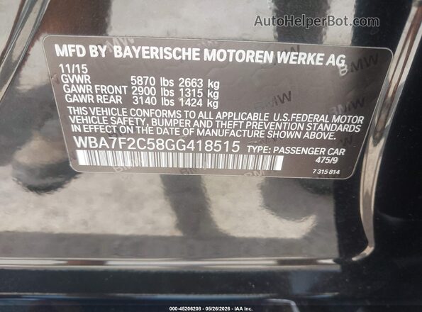 WBA7F2C58GG418515 2016 BMW 7 SERIES Black Շարժիչի բաժամունքի տեսք