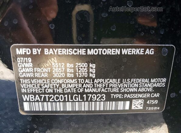 WBA7T2C01LGL17923 2020 BMW 7 SERIES Black Вид наклейки з VIN-кодом