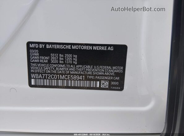 WBA7T2C01MCE58941 2021 BMW 7 SERIES White Շարժիչի բաժամունքի տեսք