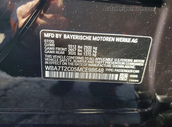 WBA7T2C05MCE98648 2021 BMW 7 SERIES Black Widok naklejki z numerem VIN