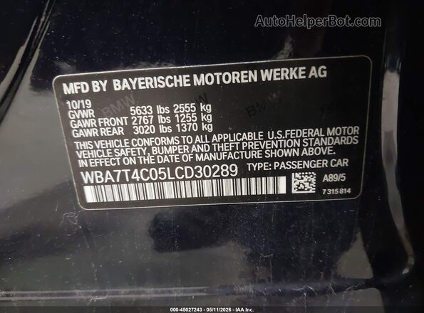WBA7T4C05LCD30289 2020 BMW 7 SERIES Blue 