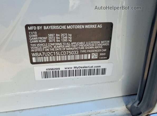 WBA7U2C15LCD75033 2020 BMW ALPINA White VIN sticker view