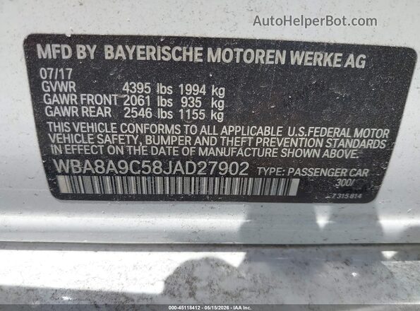 WBA8A9C58JAD27902 2018 BMW 3 SERIES Белый Вид подкапотного пространства