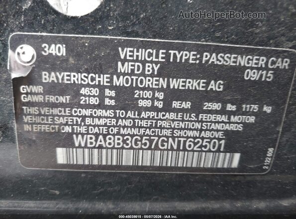 WBA8B3G57GNT62501 2016 BMW 3 SERIES Black Widok komory silnika