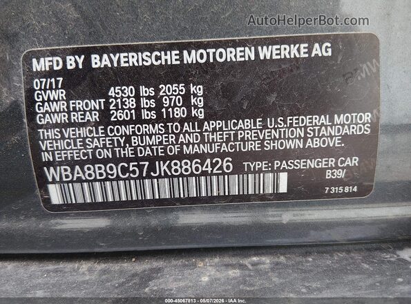 WBA8B9C57JK886426 2018 BMW 7 SERIES Gray 