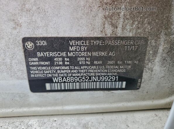 WBA8B9G52JNU99291 2018 BMW 3 SERIES Белый Вид подкапотного пространства