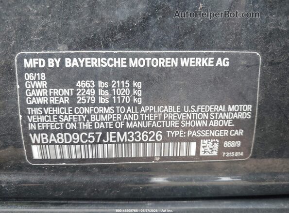 WBA8D9C57JEM33626 2018 BMW 3 SERIES Black Vista del compartimento del motor